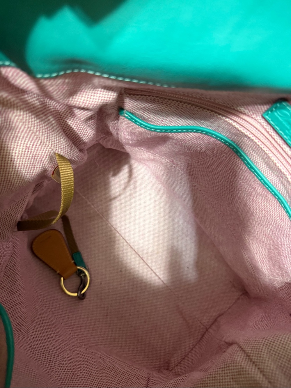 Dooney & Bourke McKenzie Teal Leather Hobo Shoulder Bag with Tan Trim - Picture 12 of 14